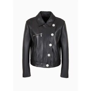 A/X Armani Exchange Asymmetrical Black Leather Sheepskin Jacket